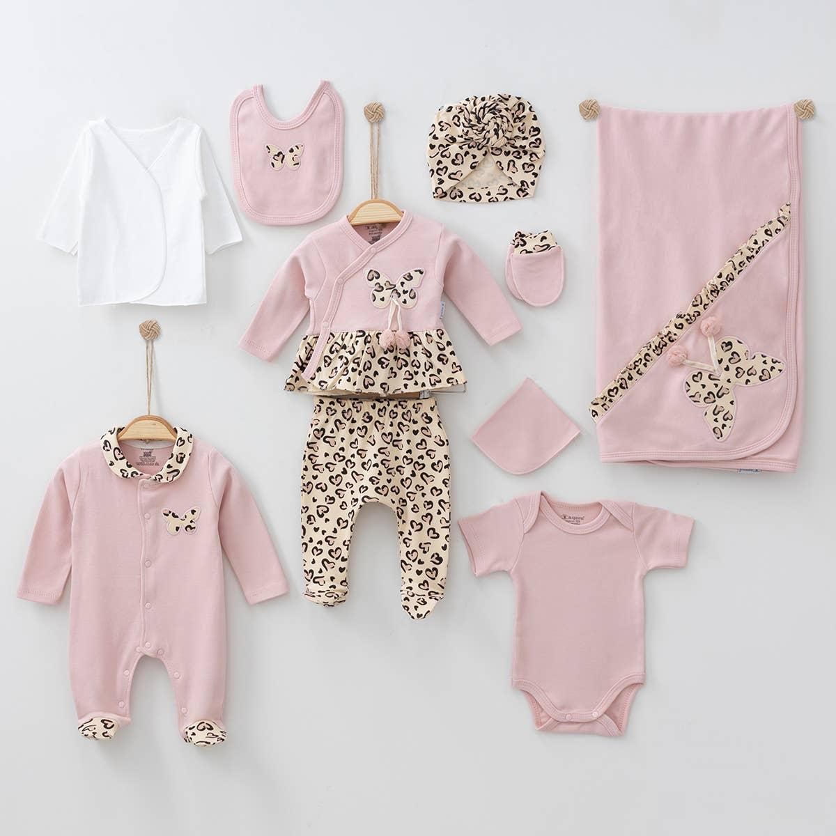 Ensemble 10 pièces avec coeurs motif léopard pour filles 0-3 mois