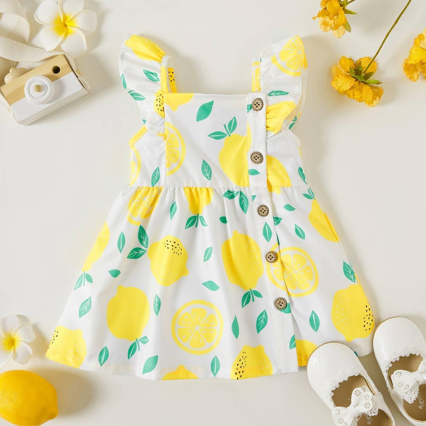 Lot de  robe douce à carreaux et citron et fruits pour fille
