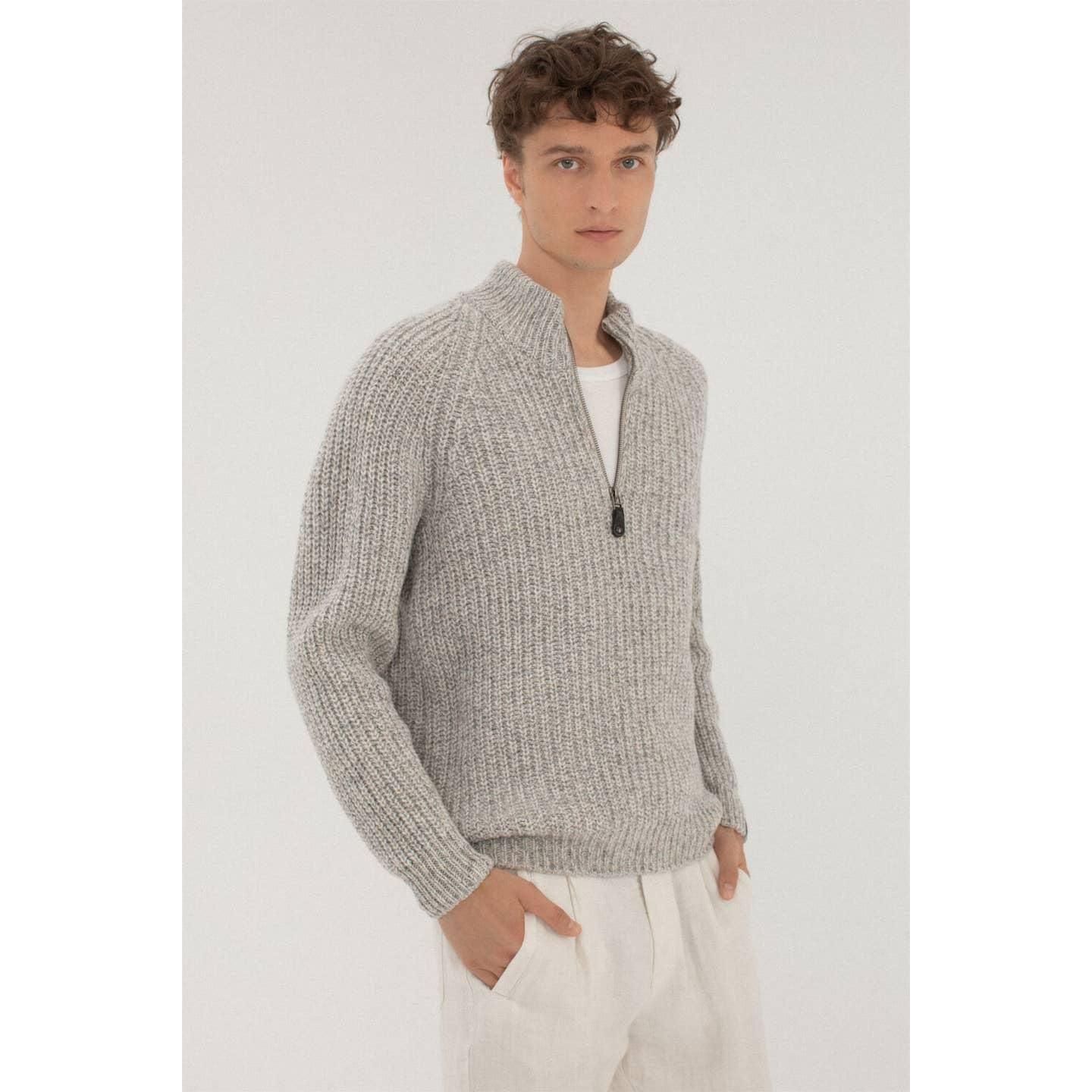 Pull en laine mérinos avec fermeture transparente Rock front