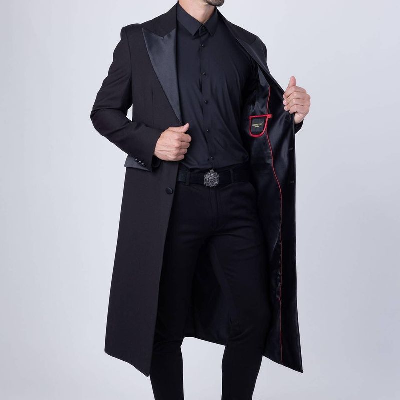 Blazer long à revers uni brillant pour hommes