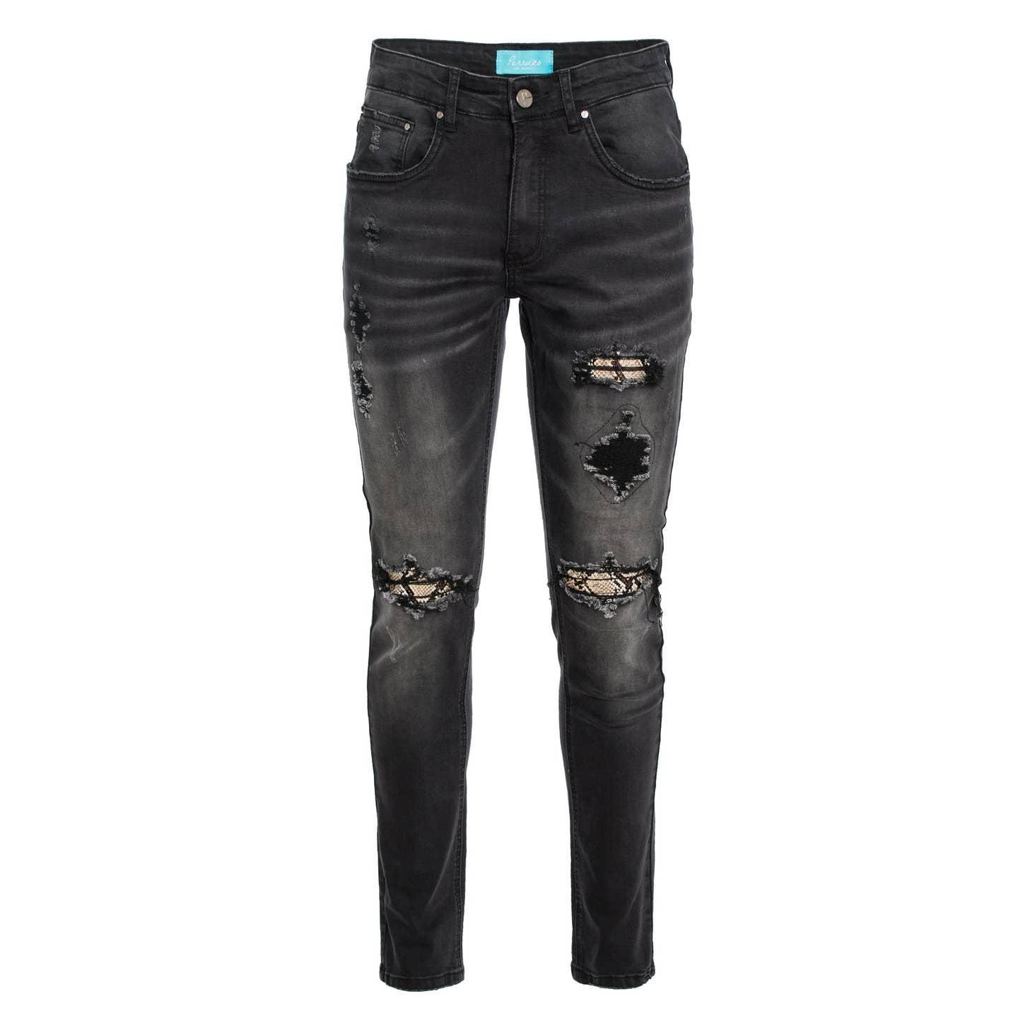 Jeans skinny noir avec patch python