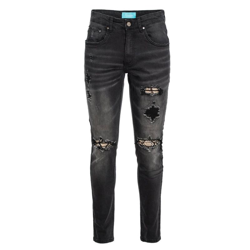 Jeans skinny noir avec patch python