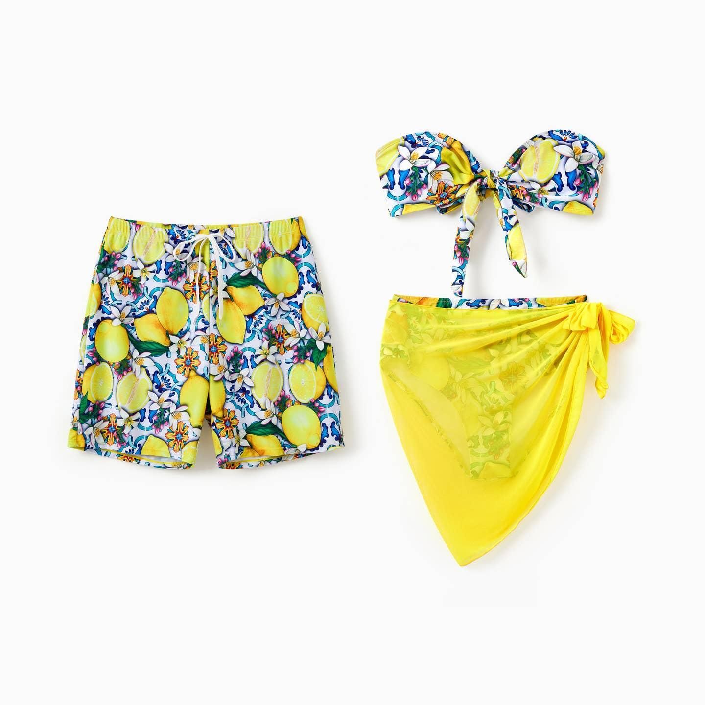 Maillot de bain Yellow Leaf ou bikini froncé à assortir à la famille