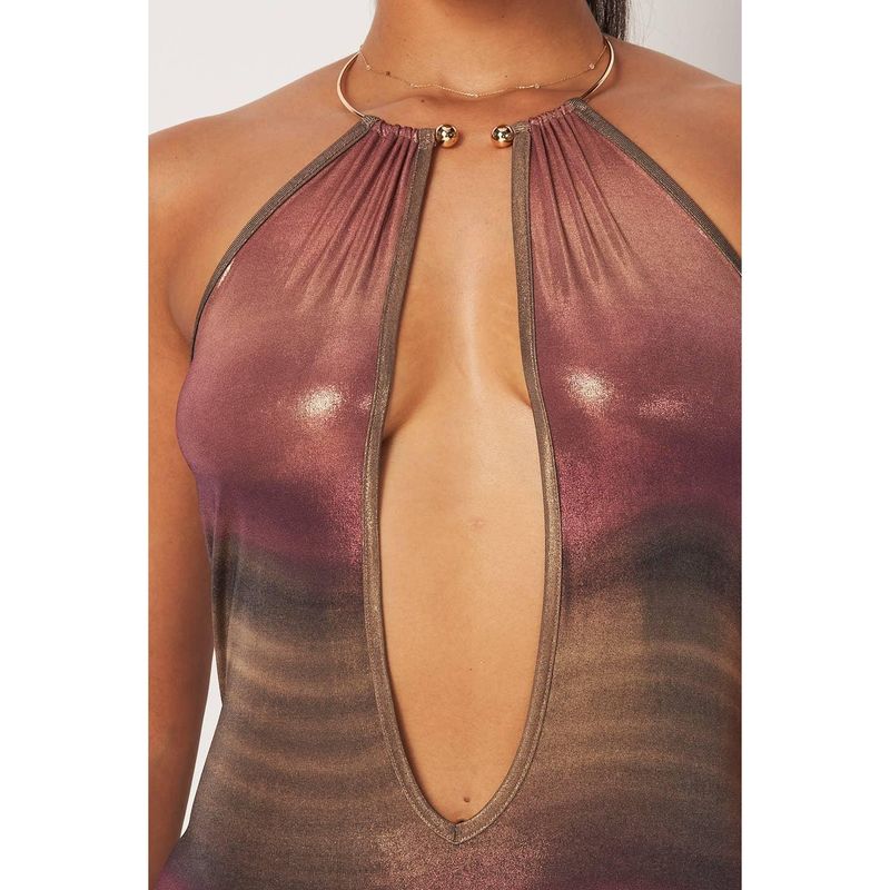ROBE LONGUE OMBRÉE À COL DORÉ