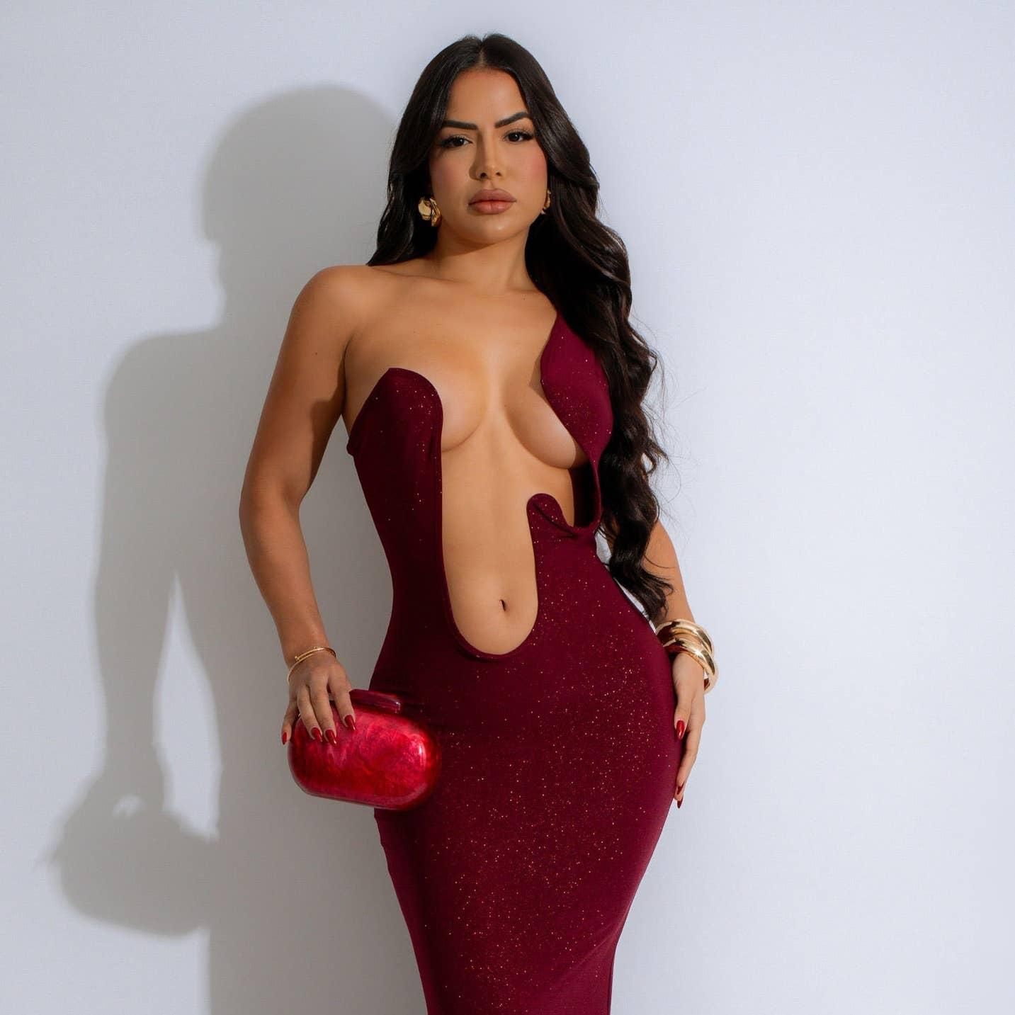 ROBE LONGUE ONDULÉE À UNE ÉPAULE