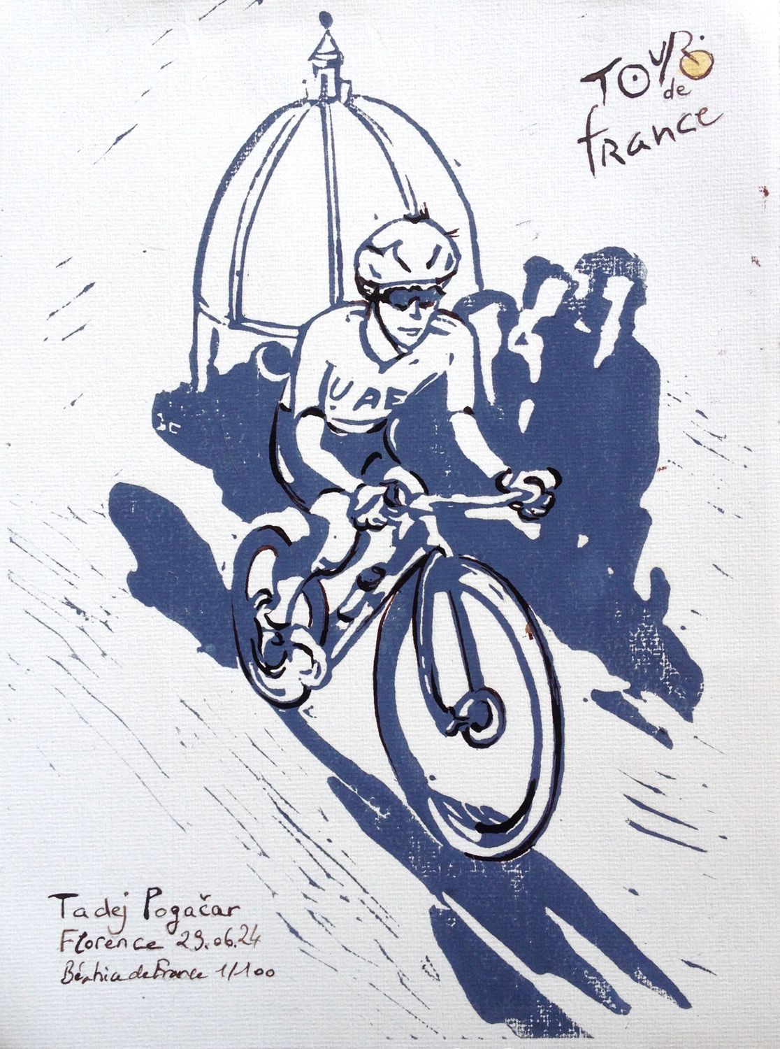 Béatrice de France - Tadej Pogačar - Stampa a mano numerata su cartoncino 21x30