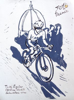 Béatrice de France - Tadej Pogačar - Stampa a mano numerata su cartoncino 21x30