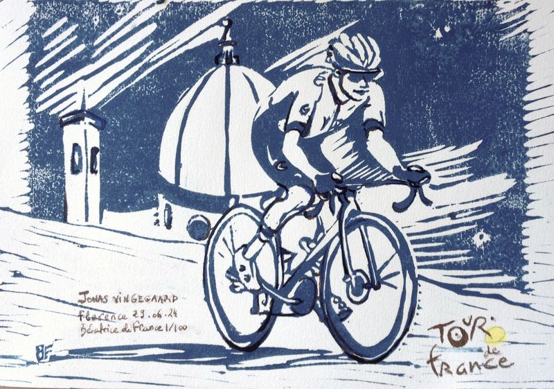 Béatrice de France - Jonas Vingegaard - Stampa a mano numerata su cartoncino 30x21