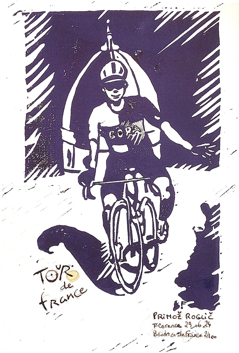Béatrice de France - Primoz Roglic - Stampa a mano numerata su cartoncino 21x30