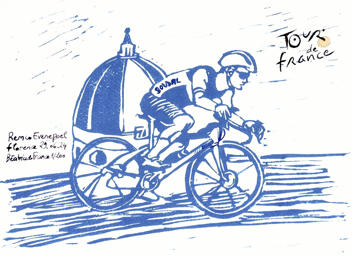 Béatrice de France - Remco Evenepoel - Stampa a mano numerata su cartoncino 30x21