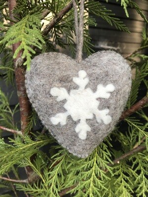 Grey Snowflake Heart Christmas Decoration