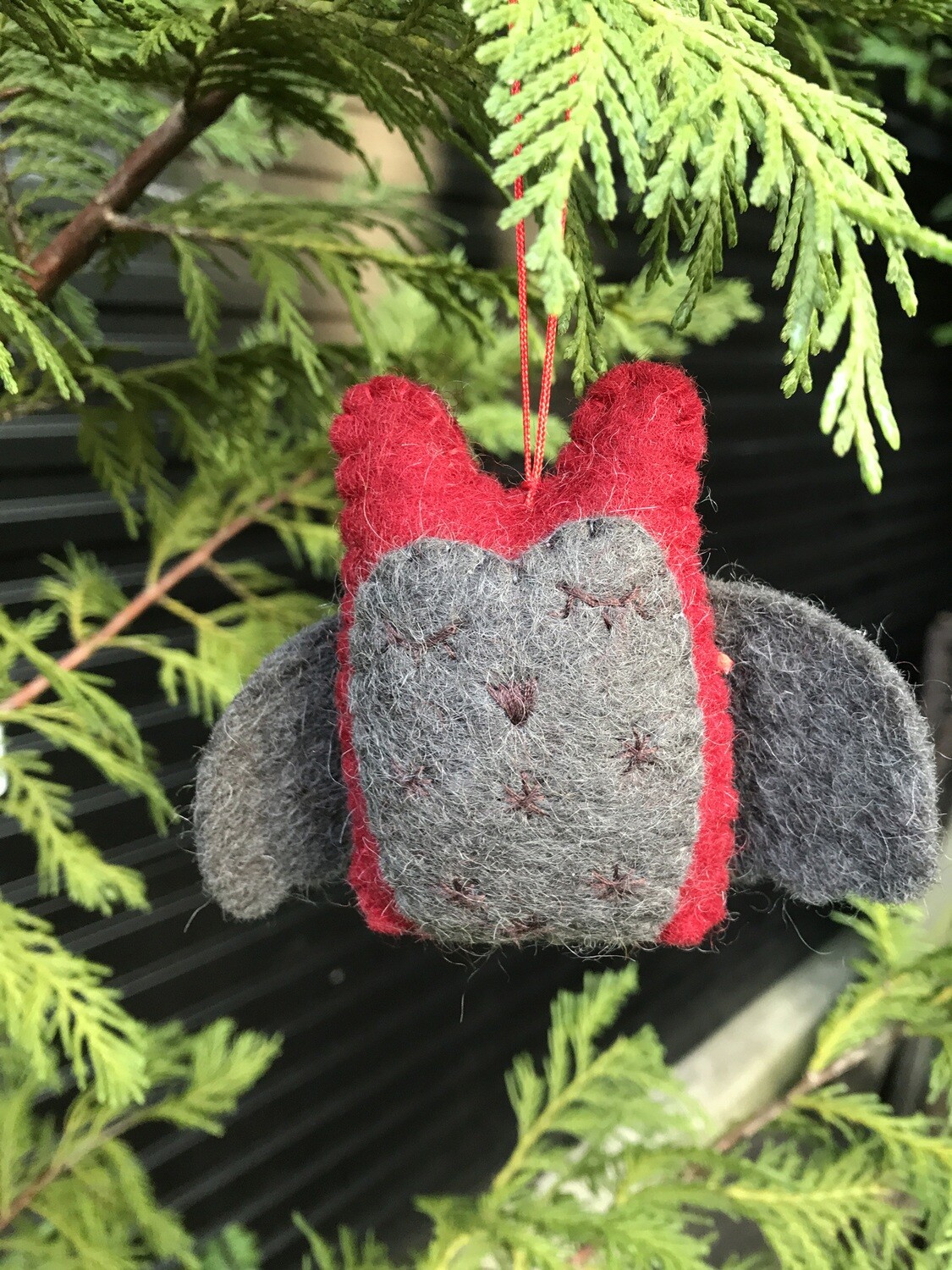 Grey and Red  Owl Christmas Tree Decoration
