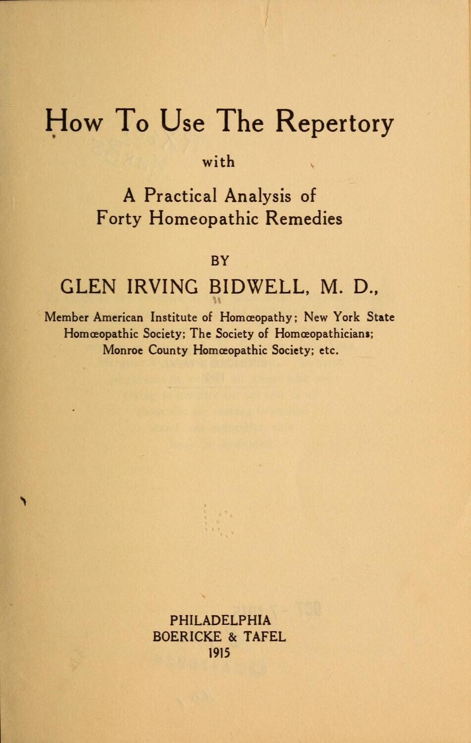 How to use the repertory (Bidwell)