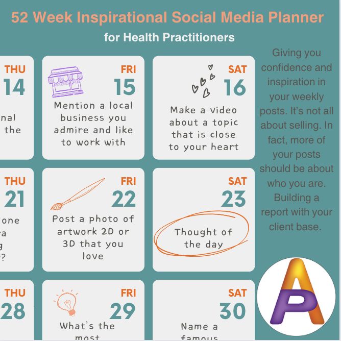 52 Week Inspirational Social Media Planner 
for Health Practitioners