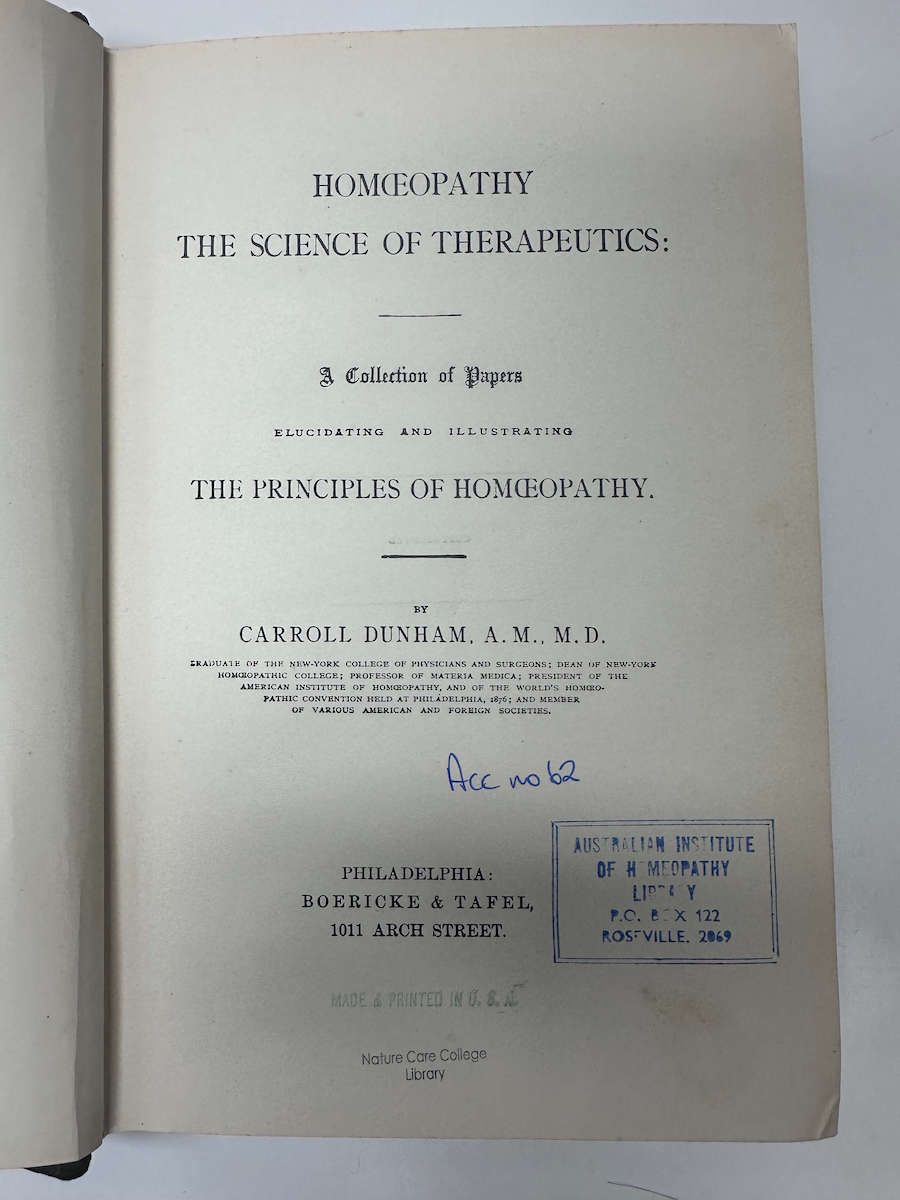 Homeopathy The Science of Therapeutics* (Dunham) Vintage Antique Edition from 1880