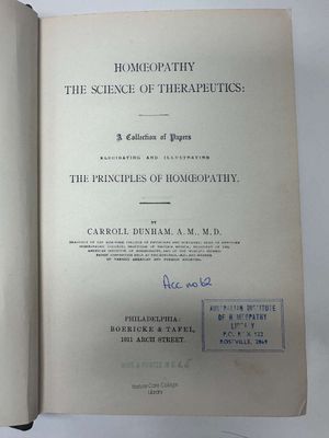 Homeopathy The Science of Therapeutics* (Dunham) Vintage Antique Edition from 1880
