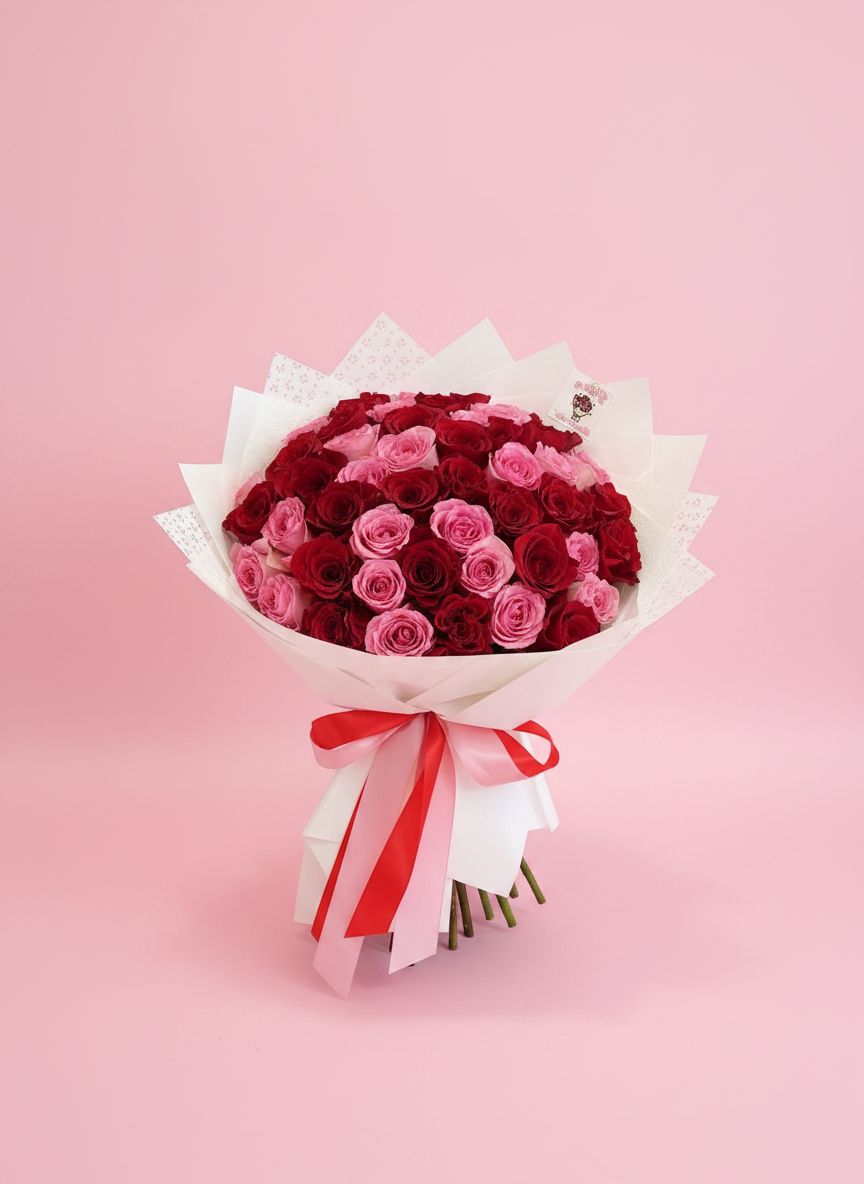 50 Rose Bouquet - Pink And Red Roses