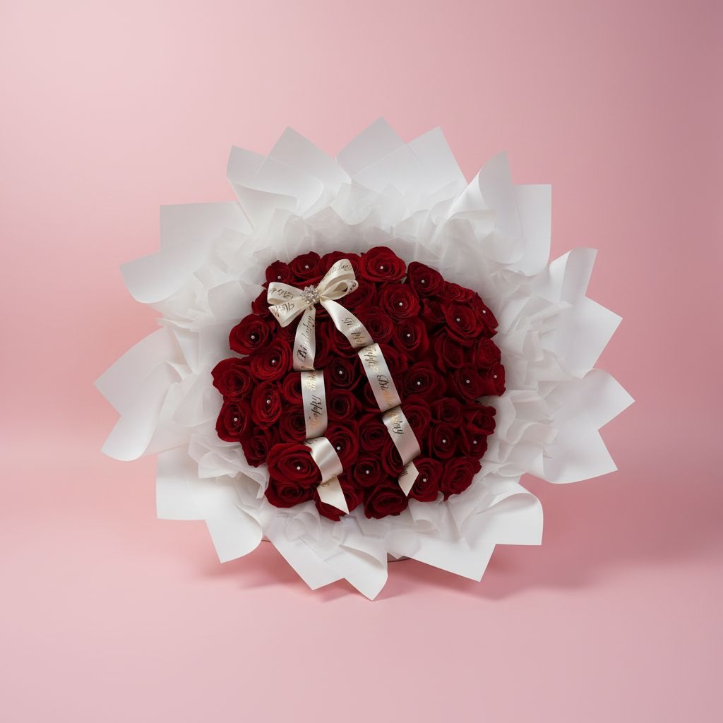 50 Red Roses - Birthday Bow