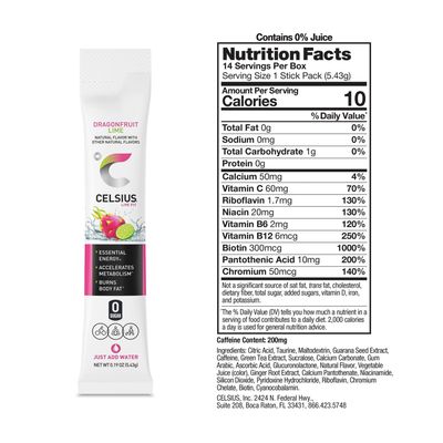 Celsius Dragon Fruit Lime Single Stick