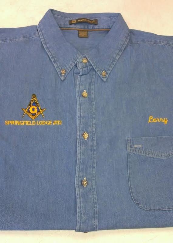 Mason Masonic men's Long-Sleeve cotton denim dress shirt.