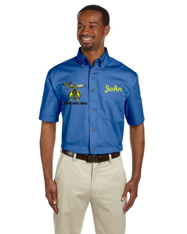 MASON MASONIC LODGE SHRINER Men's Short Sleeve Twill Dress Shirt