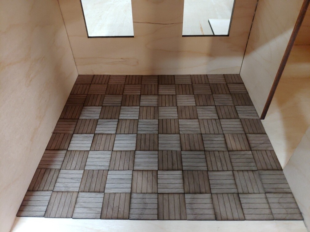 1" SCALE REAL HARDWOOD PARQUET FLOORING KIT WALNUT