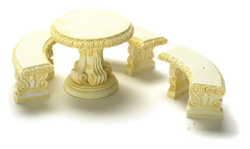 IVORY OUT DOOR TABLE W/3 BENCHES 1:12