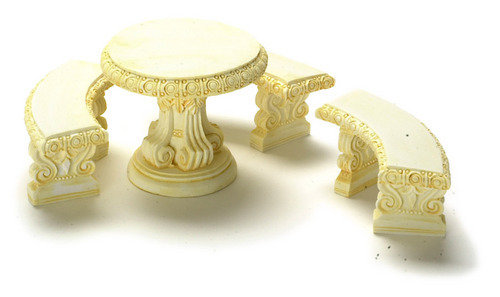 IVORY OUT DOOR TABLE W/3 BENCHES 1:12