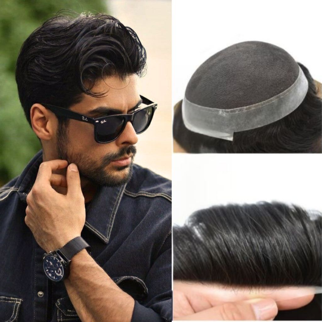Australia: Men&#39;s Toupee Hair System – Swiss Lace with PU Perimeter, Knotted With a V-Looped Front, 8&quot; x 10&quot;, 120% Density.