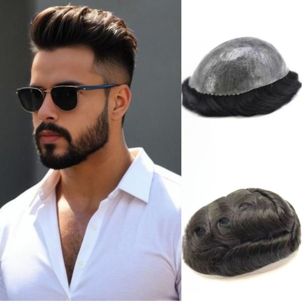 J-Skin/I-Skin: Full PU Injected Men&#39;s Toupee – 6&quot; Soft Indian Remy Hairpiece, 28mm Slight Wave, Tangle-Free &amp; Shed-Free, 120% Medium-Light to Medium Density.