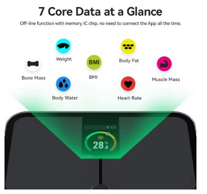 Digital Body Fat Scales, Human Body Scale, Smart TFT Color Screen, Heart Rate, Precise and Professional Smart Body Weight Scale