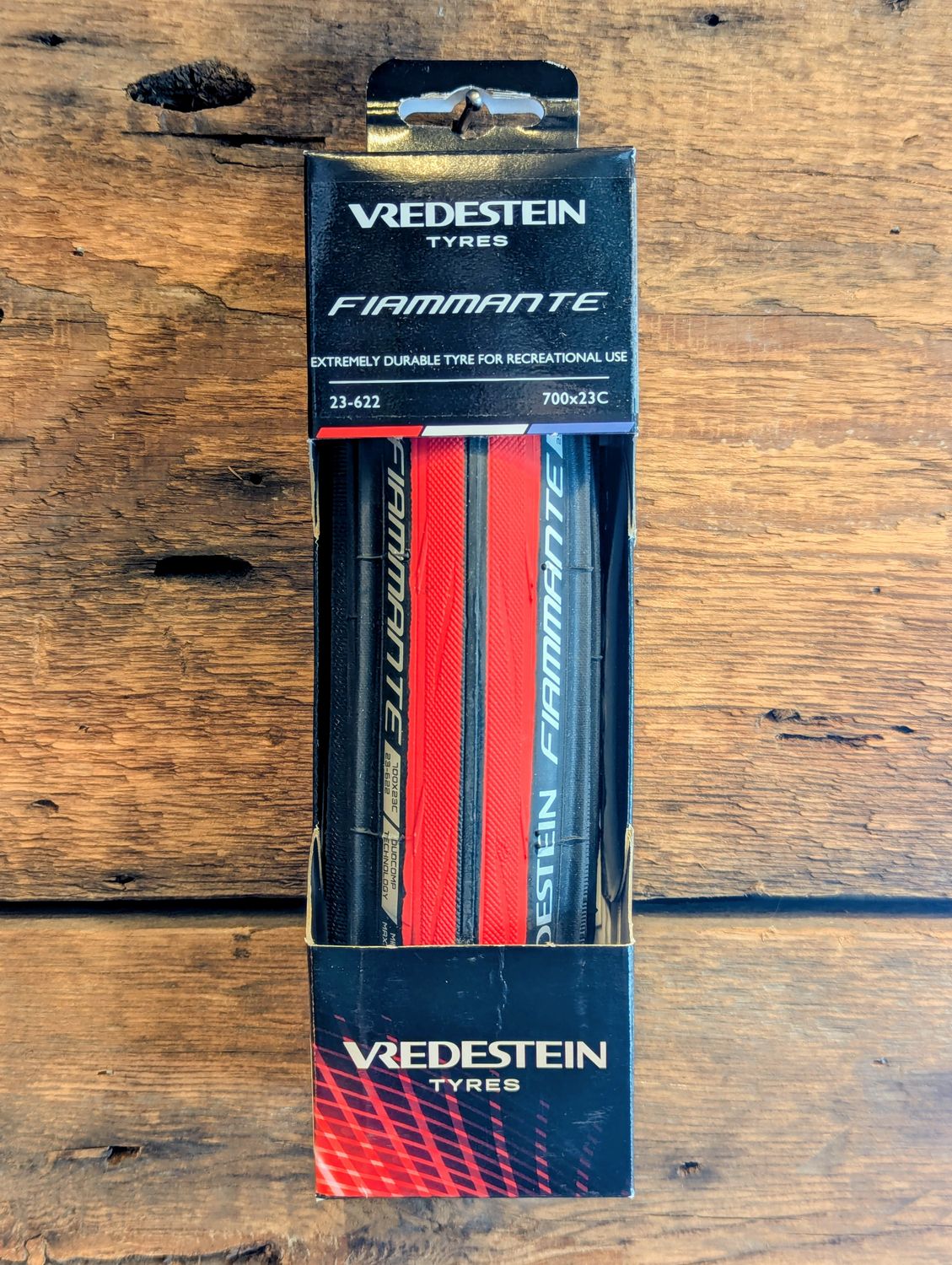 Pneu Vredestein Fiammante 700x23 pliable rouge &amp; noir