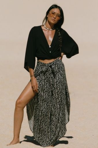 Printed Cover-up Pants with Sash, Size: XXL