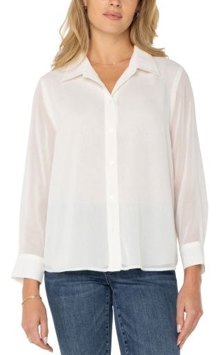 Long Sleeve Shirt with Pleat Back - Ivory, Size: M