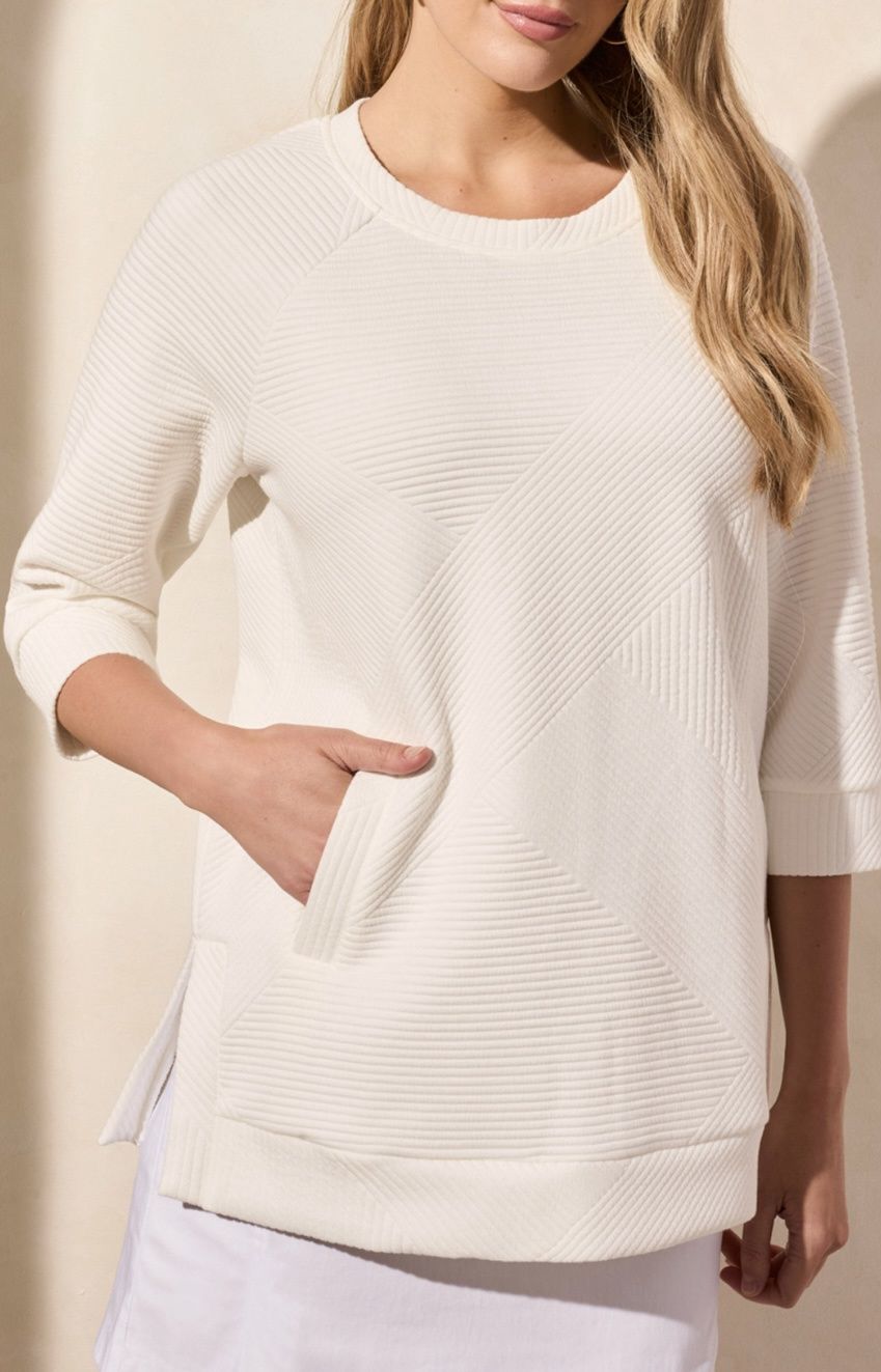 Quilted Knit Tunic with Pockets - White