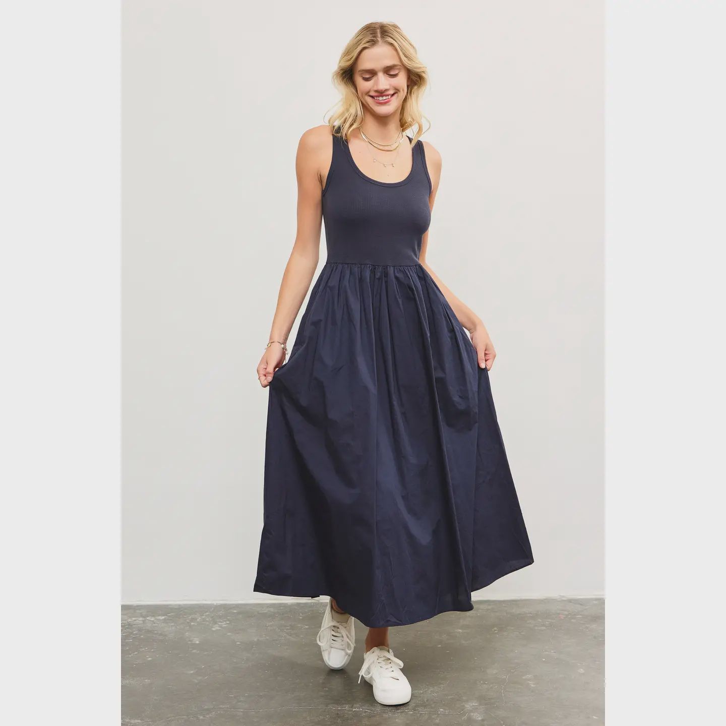 Scoop Neck Tank Dress - Navy