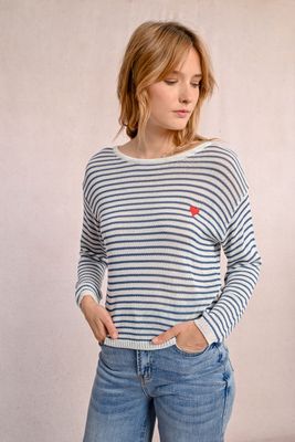 Stripe Heart Sweater - Denim