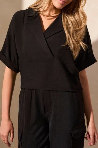 Flowy Popover Shirt, Color: BLACK, Size: XS