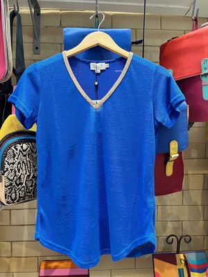 Gold Trim V Neck - Blue