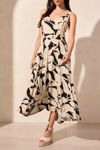 Printed Sleeveless High-Low Dress, Size: XS