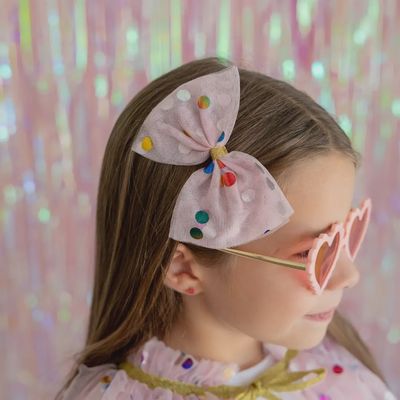 Pink Confetti Tulle Bow Clip - Kids Hair Clip