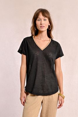 Gold Trim V Neck - Black