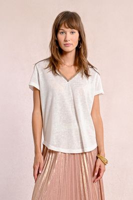 Gold Trim V Neck - White