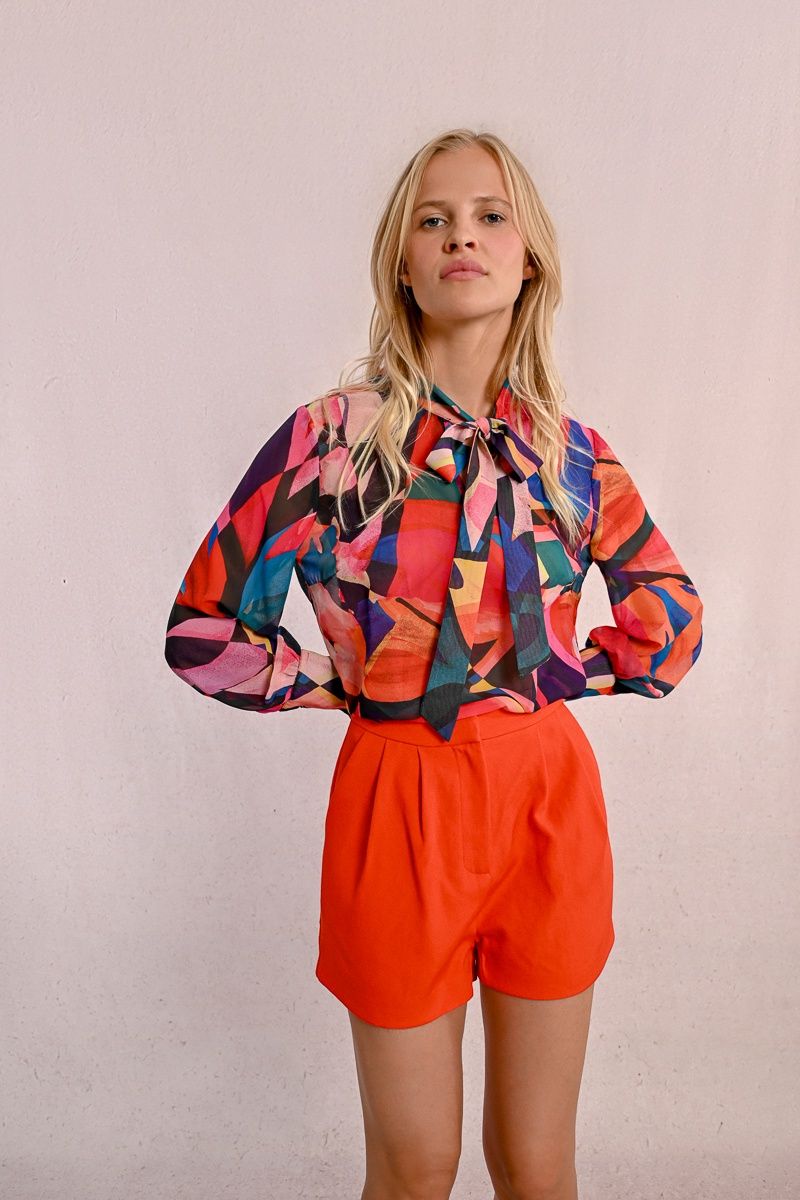 Multicolor Blouse with Tie