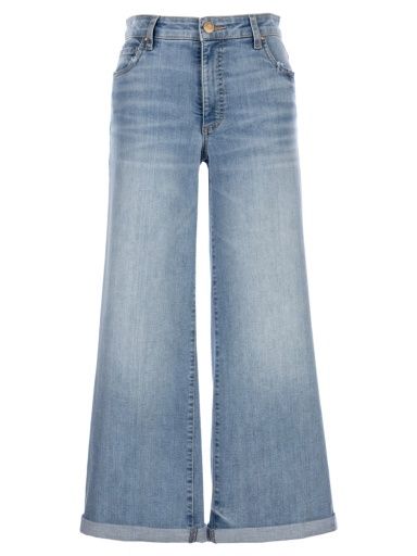 Meg Mid Rise Wide Leg Roll Up with Long Inseam - Check, Size: 6