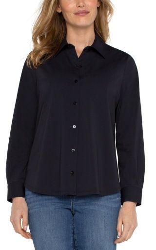 long sleeve button front knit shirt, Size: XL