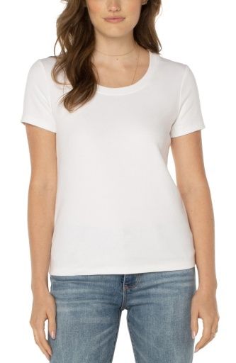 scoop neck short sleeve tee, Color: white, Size: L