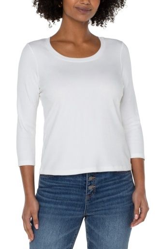 3/4 Sleeve Scoop Neck Knit Tee, Size: XS, Color: white