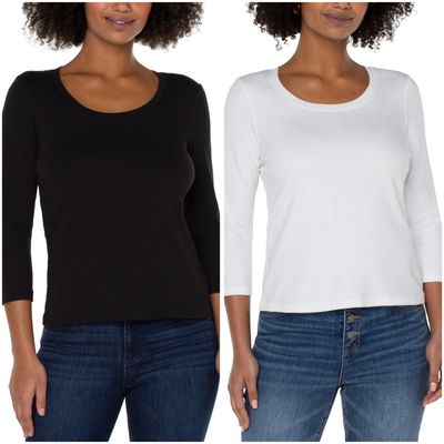 3/4 Sleeve Scoop Neck Knit Tee