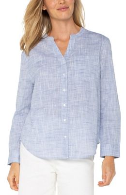 Button Front Woven Shirt With Banded Collar